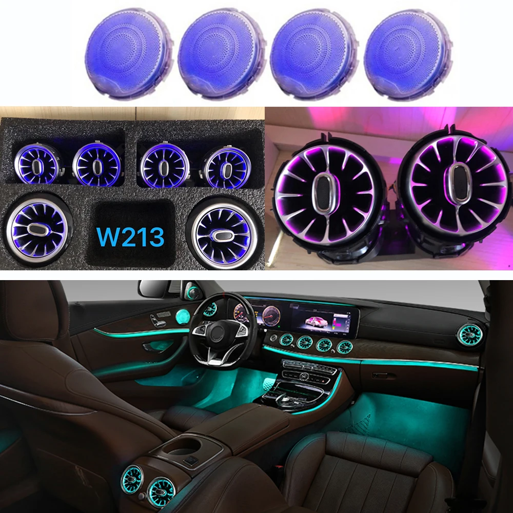 

64-дюймовый фронтальный воздушный выход, дверной динамик, 3D динамик, светодиодный окружающий светильник для W213, воздуховыпускное отверстие турбины, Класс E, W213, E200, E320