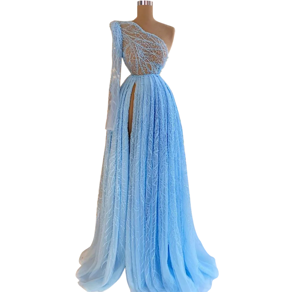 Floria One-Shoulder Light Color Prom Dresses Women Girls Party Quinceanera Customize Size Robe Femme Graduation Ball Gowns Long