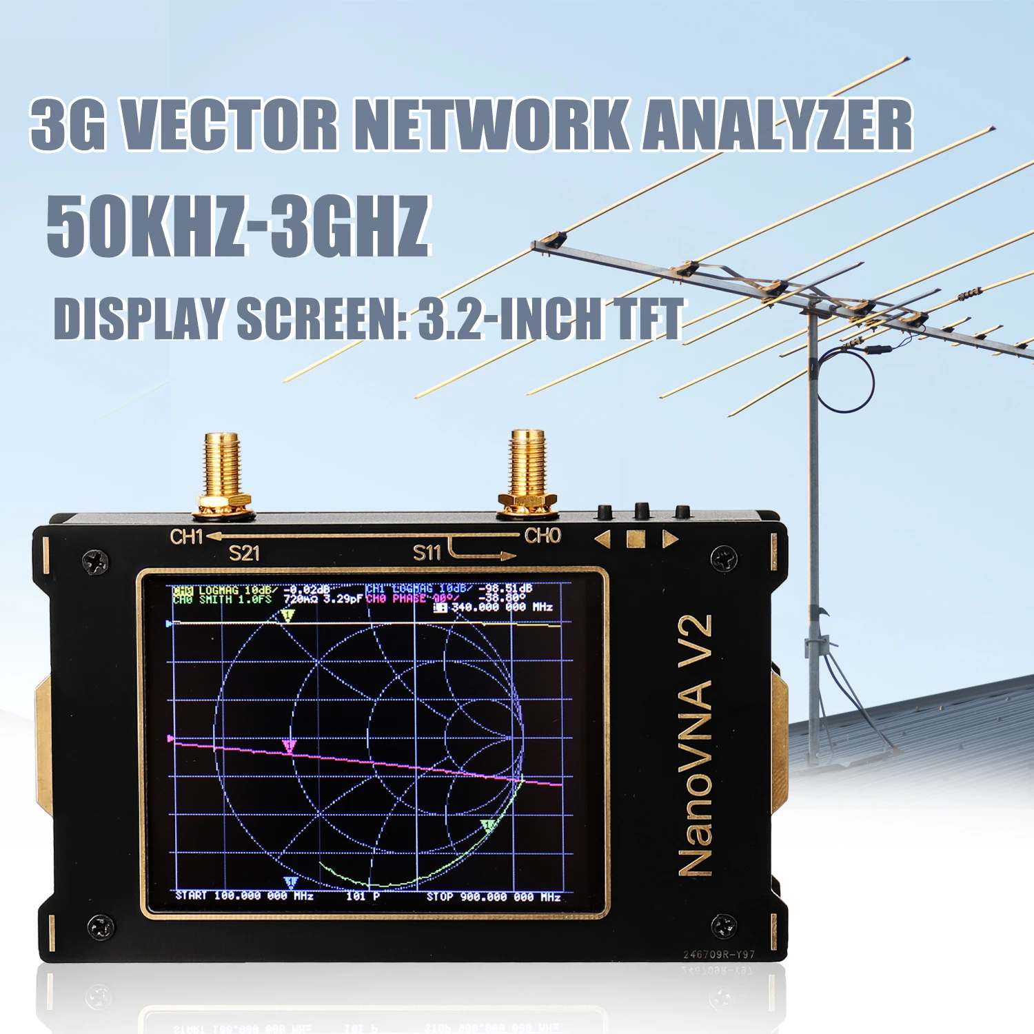 3.2‘’ Large Screen 3G Vector Network Analyzer S-A-A-2 NanoVNA V2 Antenna Analyzer Shortwave HF VHF UHF Measure Duplexer Filter