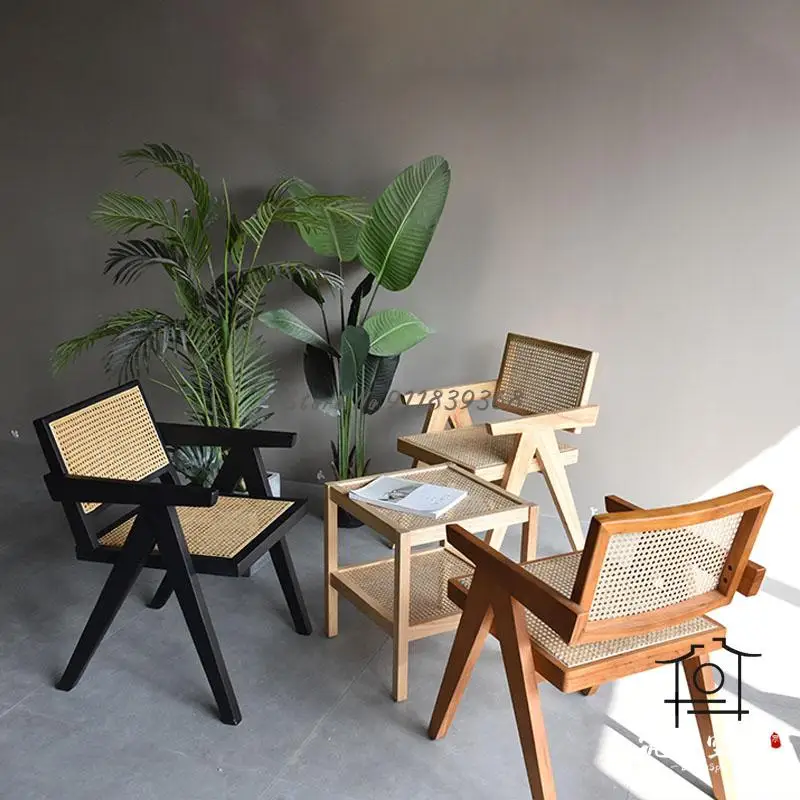 Nordic ins solid wood rattan chair designer Chandigarh log dining net red light luxury backrest lounge | Мебель