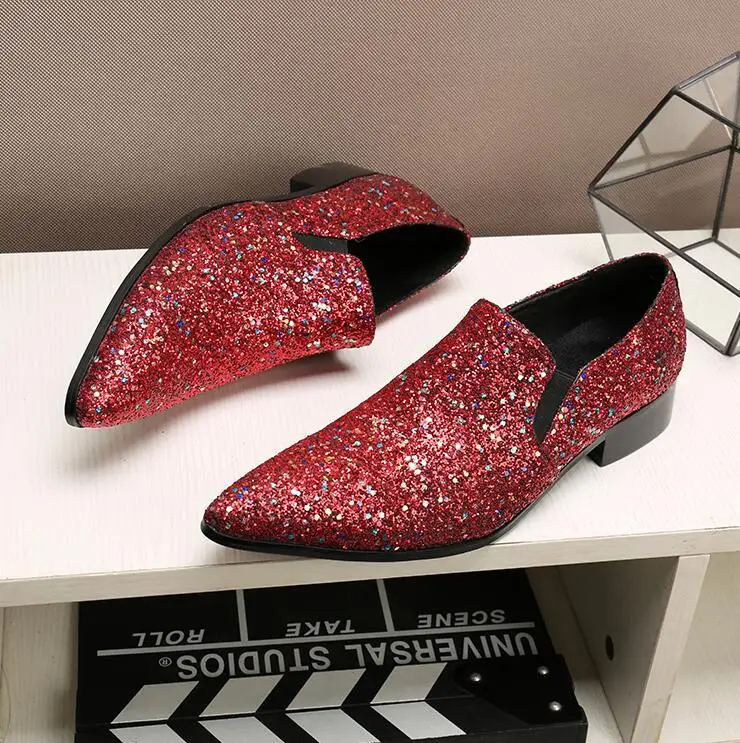 Блестящие красные свадебные туфли из натуральной кожи с высоким берцем Модные