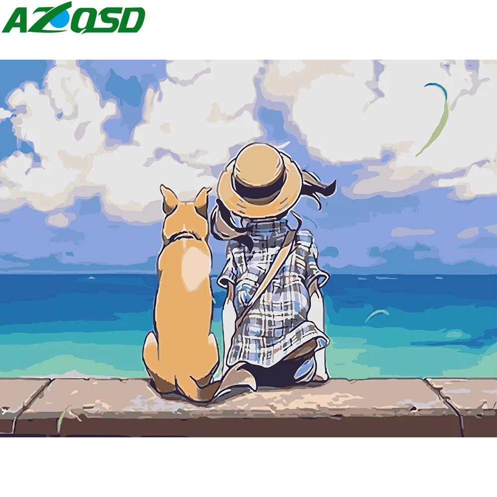 Картина AZQSD по номерам мальчик и рисунки животных настенная художественная