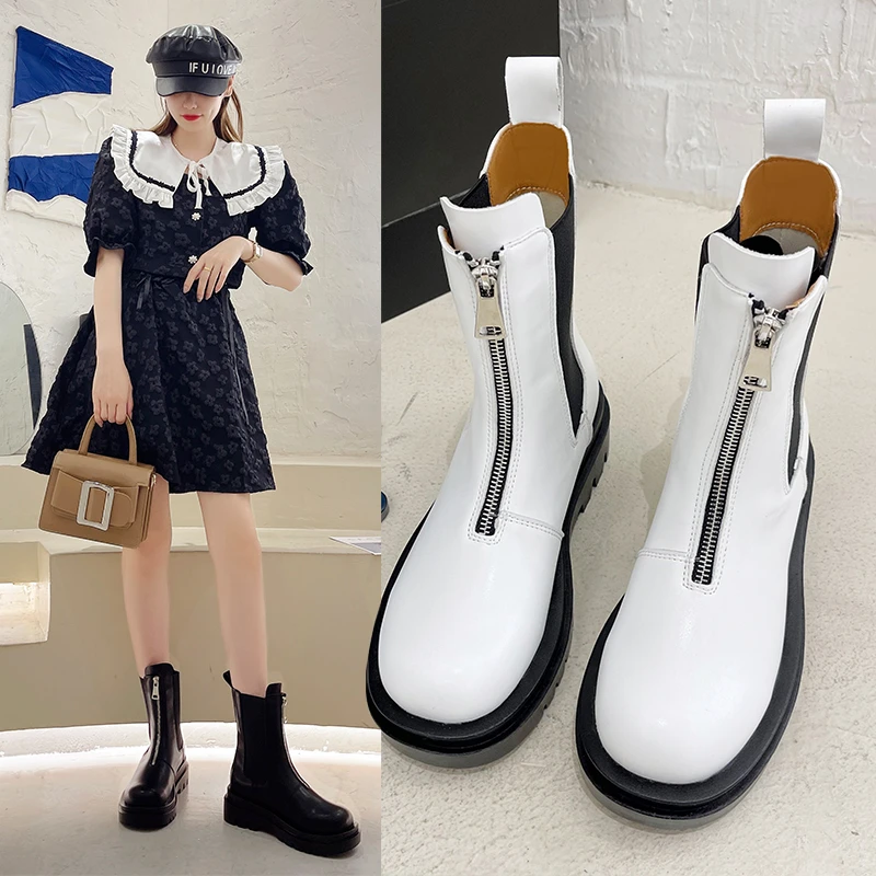 

Short boots female 2021 summer new net red British style round head thick bottom thick heel non-slip locomotive Martin boots