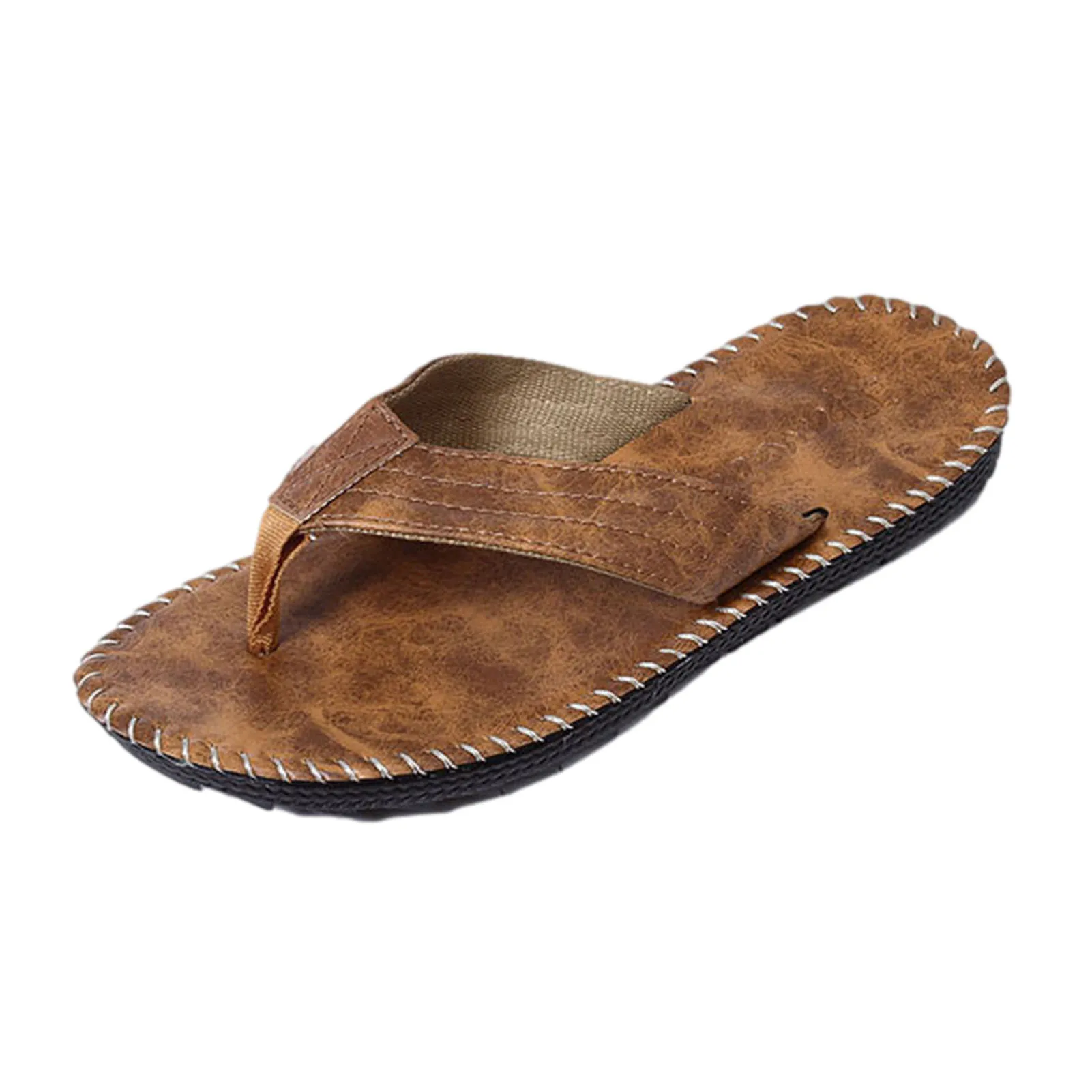 

Men Flip Flops beach slippers Retro style PU Sandals Sewing thread edge Casual Soft bottom Sandals Non-Slip Flip Flops Slippers