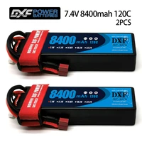 dxf 2pcs lipo battery 2s 7 4v 8400mah 5300mah 7000mah 6200mah 120c 130c 60 80c hardcase for rc buggy truggy
