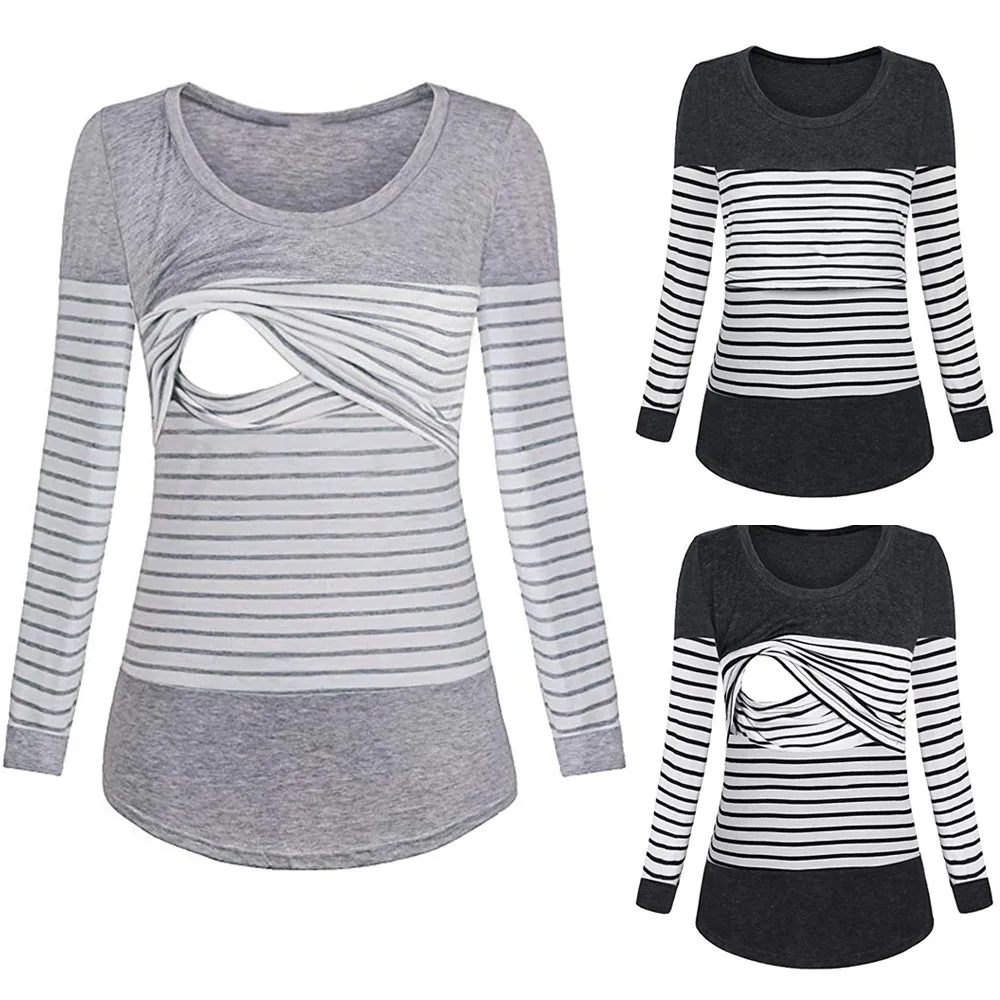 

Блузка для беременных женщин, полосатая Лоскутная Блузка для кормящих мам и кормящих мам, топ для беременных, Одежда для беременных