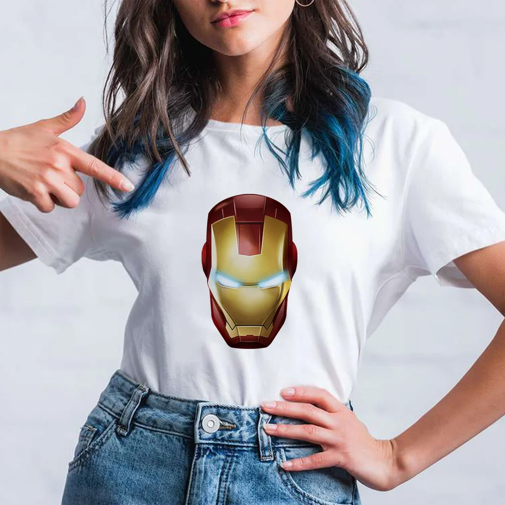 

New Marvel Tee Shirt Femme Cartoon Iron Man Tops Women 2022 90s Tshirt Summer Anime Female Clothing Casual Loose White T-shirts