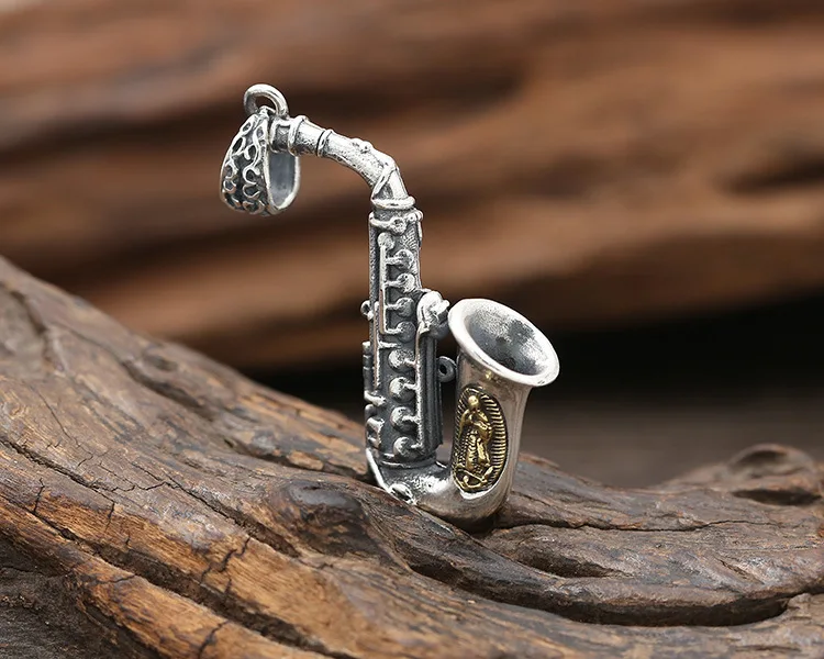 

Real silver Saxophone Musical Creative Pendant S925 Sterling Silver Fashion custom music symbol jewelry silver Necklace Pendant