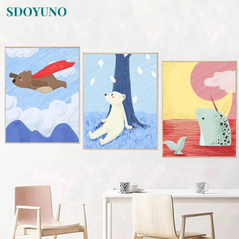 

SDOYUNO 3 шт. 40x5 0 см Рисование по номерам для взрослых животных DIY бескаркасная краска по номерам на холсте Ручная роспись ed настенное искусство