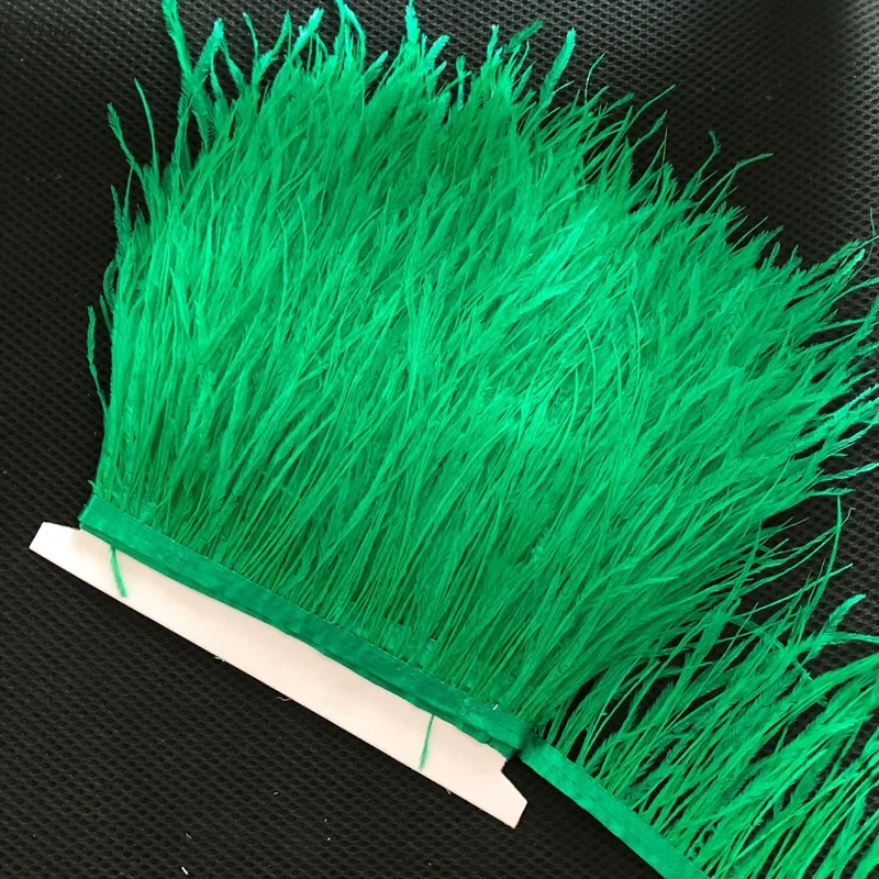 

Wholesale 10 Meters Deep Green / Grass Green Dyed Fluffy Ostrich Feathers Trimming 8-10CM Height Natural Feather Trims Lace DIY