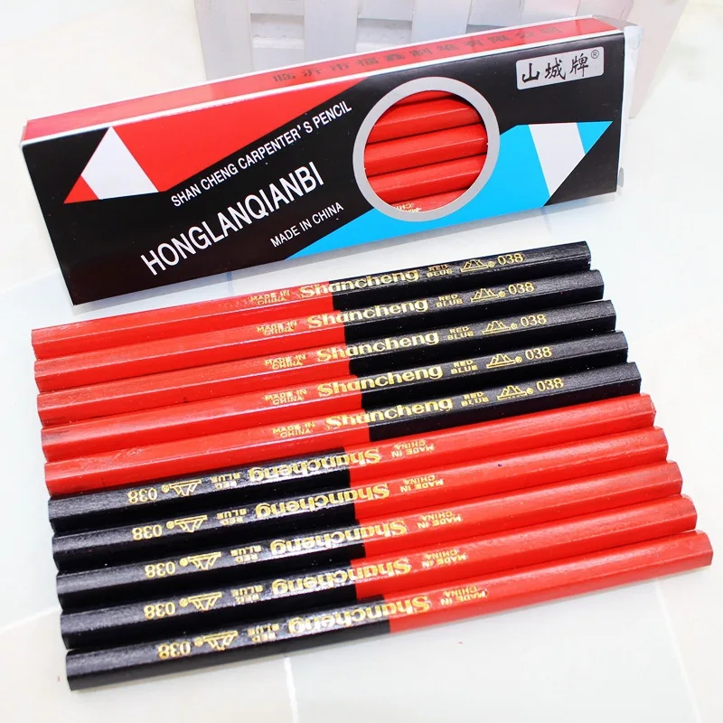 10 палочек большие шестигранные красные и синие карандаши двухцветные