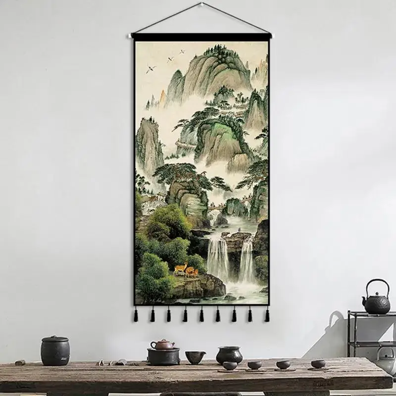 

Vintage Landscape Art Canvas Painting Chinese Style art Posters Scroll Painting Hang Decor Wall Tapestry Home Living Room Decor