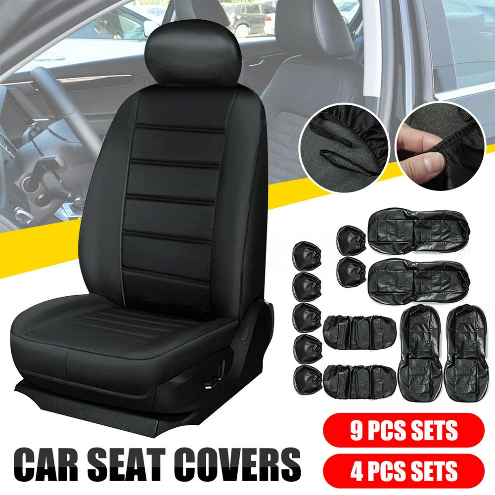 

Universal 9Pcs PU Leather Universal Car Seat Covers Front & Rear Head Rests Full Set Auto Seat Cover Fast delivery Dropshipping