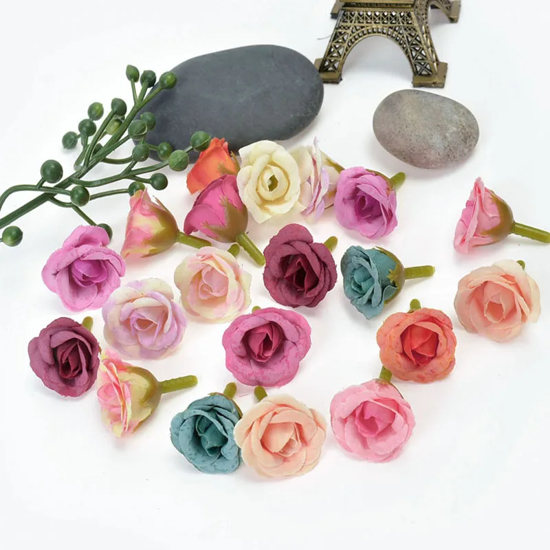 

10pcs Mini Rose Artificial Handmade Flower Heads Wedding Home Decoration DIY Handcraft Bridal Wreath Gifts Party Fake Flowers