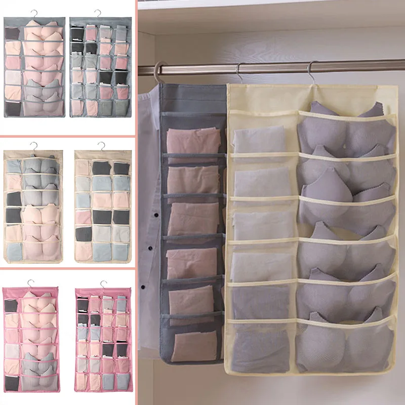 

Closet Hanging Organizer Dual Sided Wardrobe Storage Bags Organize Accessories For Bra Underwear Underpants Socks Dropship