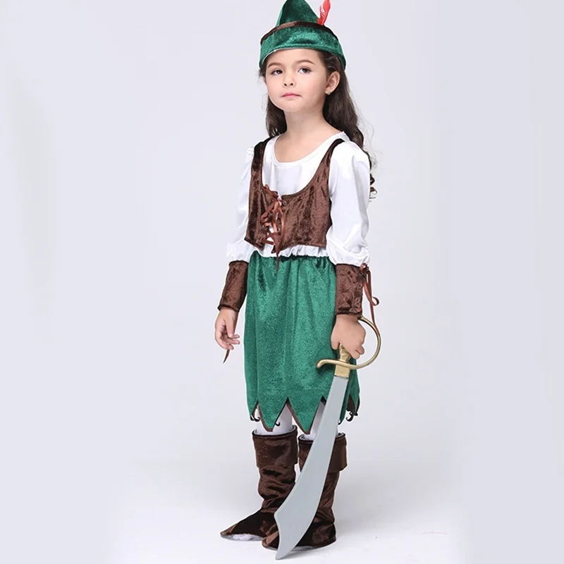 New Baby Girl Pirate Style Suit Kid Halloween Outfit 3 Piece Patchwork Dress + Hat Tip Toddler Cosplay Costume Clothing Set |