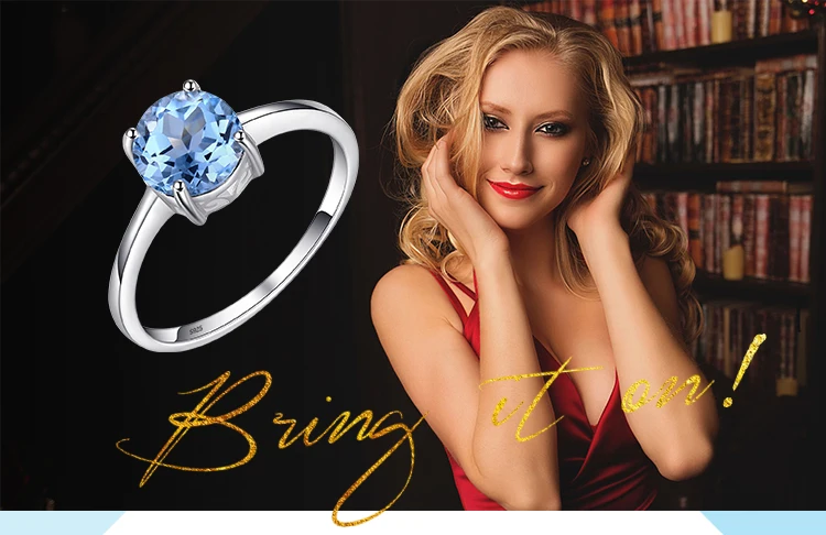 Jewelrypalace круглый 1.6ct Природный Голубой топаз камень пасьянс кольцо натуральная 925 пробы Серебряные ювелирные изделия для Для женщин