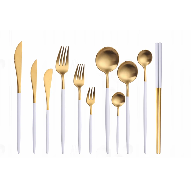 

Kitchen Set Tableware Chopsticks Set Stainless Steel Cutlery Dessert Forks Knives Spoon Cutlery Set Dinner Dinnerware Set