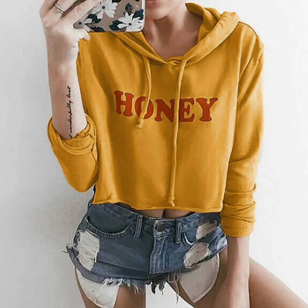 Женская толстовка HONEY новая мода длинный рукав с буквенным принтом Harajuku пуловеры