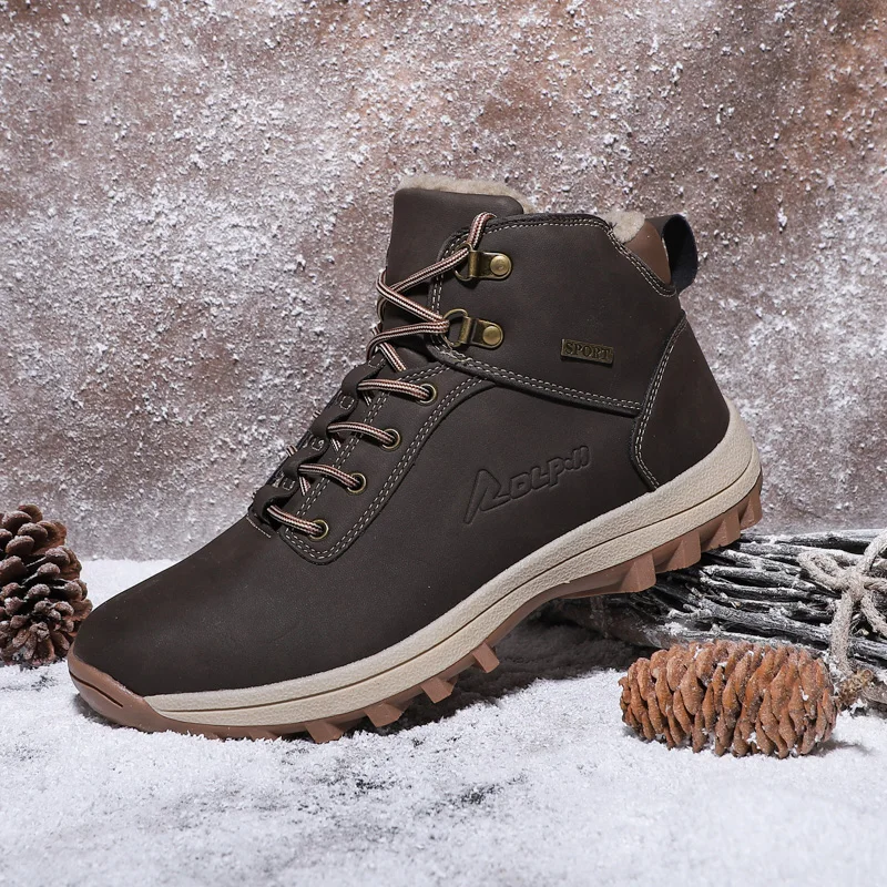 Brand New Winter Hiking Boots Mens Footwear Warm Fur Snow Boots Leather Waterproof Ankle Boots for Women Plush Winter Sneakers