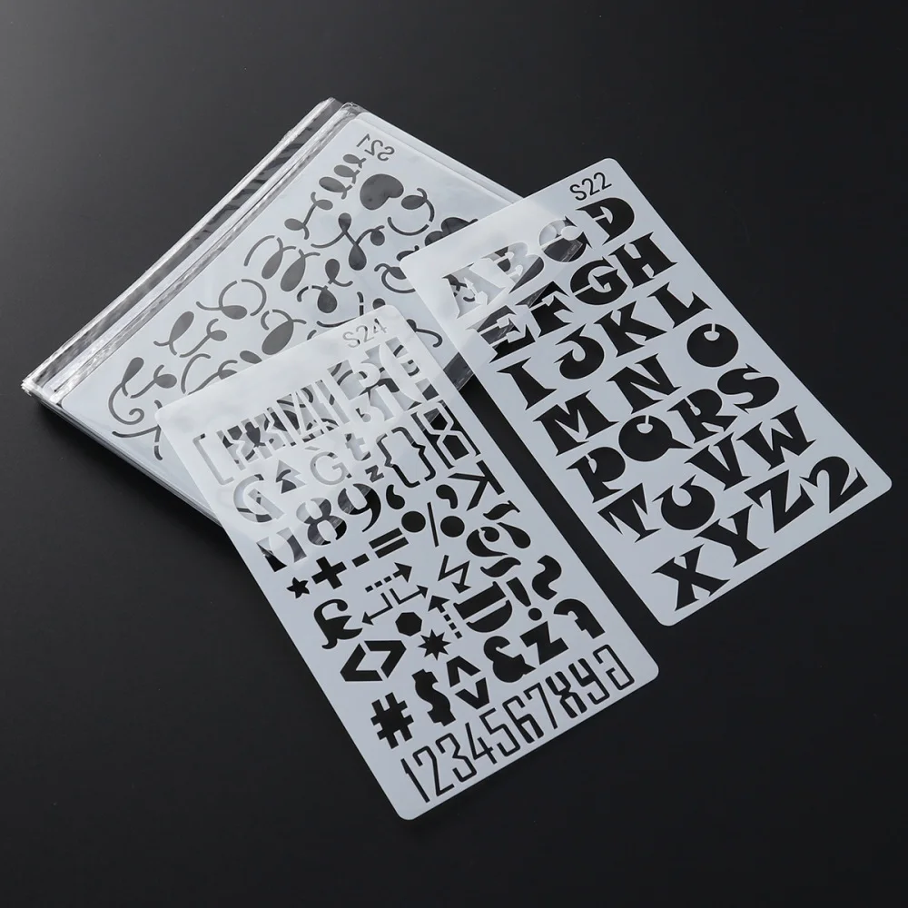 

24PCS Hollow Painting Alphanumeric Template Stencil Alphabet Letter Number Planner Set Stencils Journal Notebook Diary Scrapbook