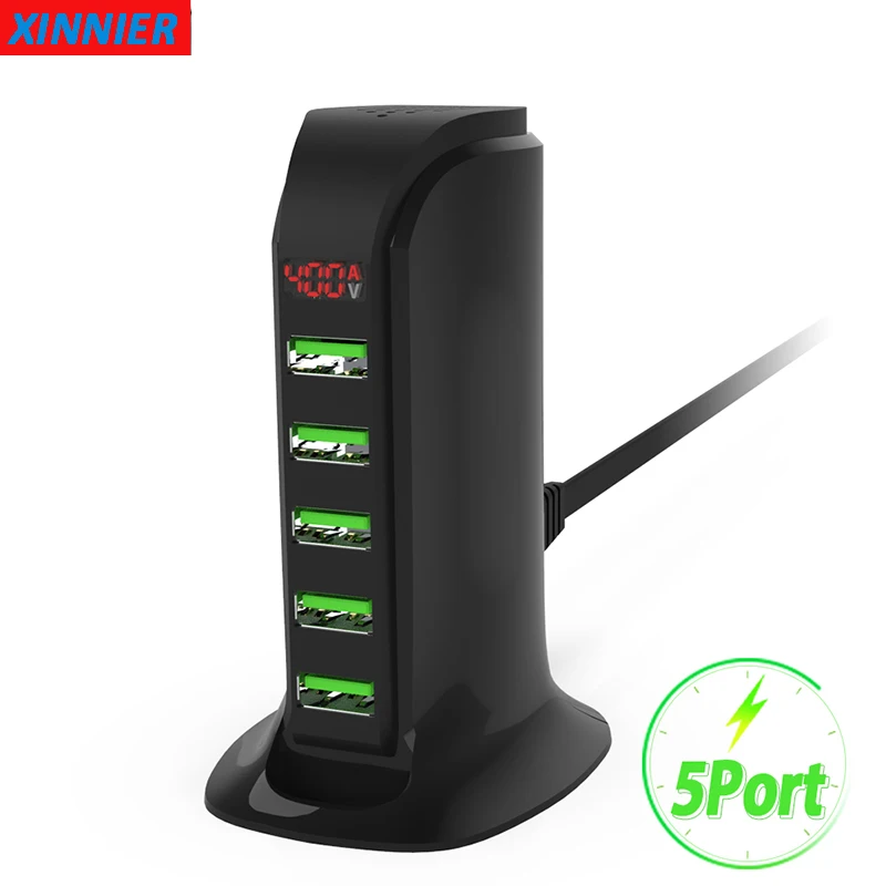 5 портов Мульти USB зарядное устройство концентратор светодиодный дисплей док