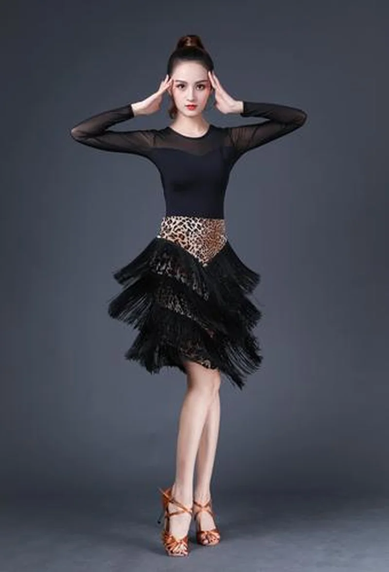 

Tassel Latin Dance Dress Performances Female Adult Skirt Practise Costume Fringe Skirt Latin rumba/Salsa Ballroom Dance Skirt