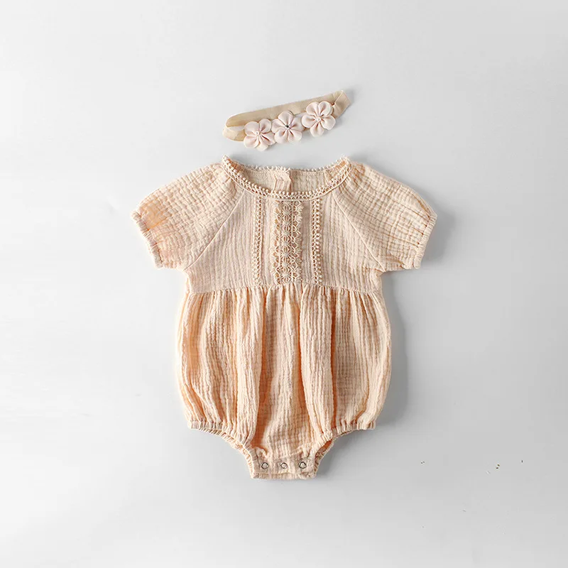 

Ins2021 new summer baby and children's one-piece dress baby girl's triangle hat climbing suit short sleeve lace