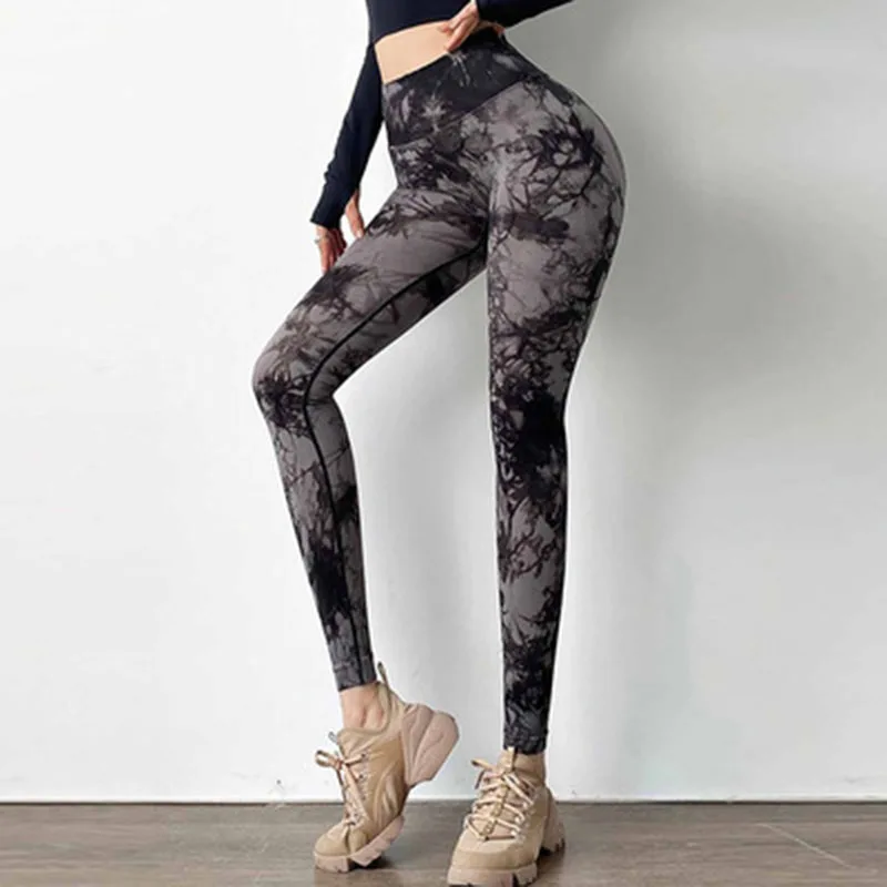 

Spring And Autumn New Women's Tie Dye Printing High Elastic Tights Running Fitness Hip Lifting And Hip Lifting Yoga Lady Pants