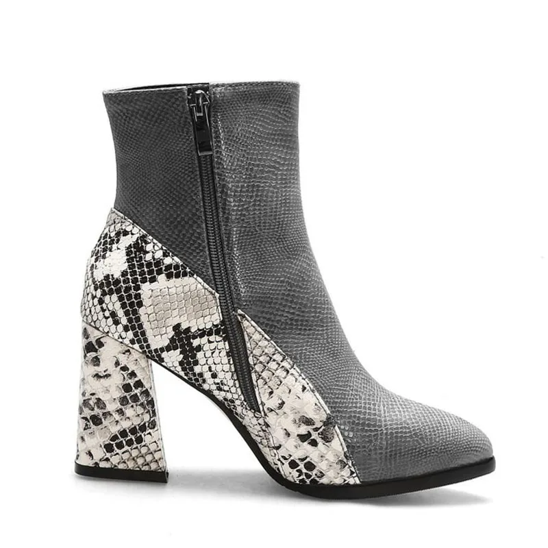 Женские Теплые ботильоны ZALAVOR зимние короткие ботинки из змеиной кожи на грубом