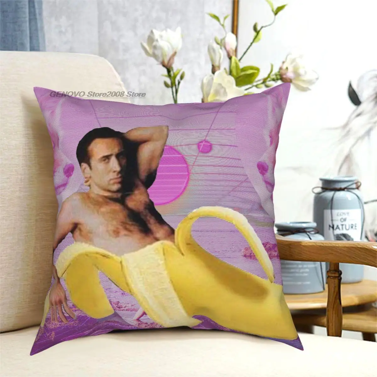 

Nicholas Käfig Banana Vaporwave Platz Kissen Gedruckt Zip Decor für Auto Kissen Abdeckung