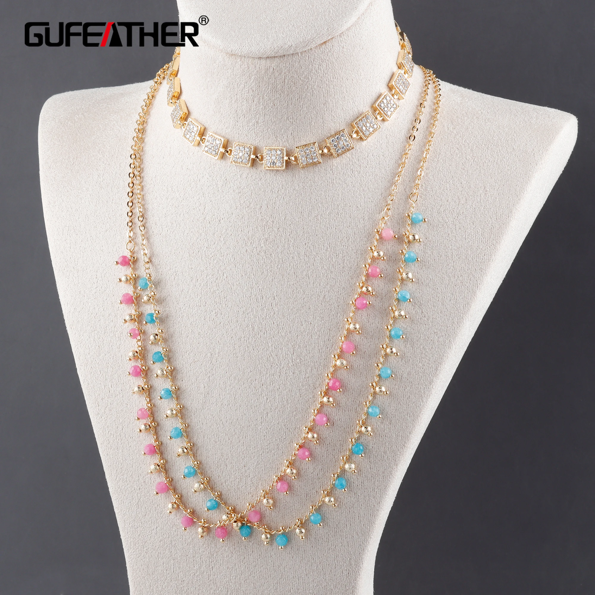 

GUFEATHER M1065, модная цепочка, pass REACH, без никеля, 18k золото родиевое покрытие, медь, натуральный камень, ожерелье ювелирные изделия, 1 шт./лот