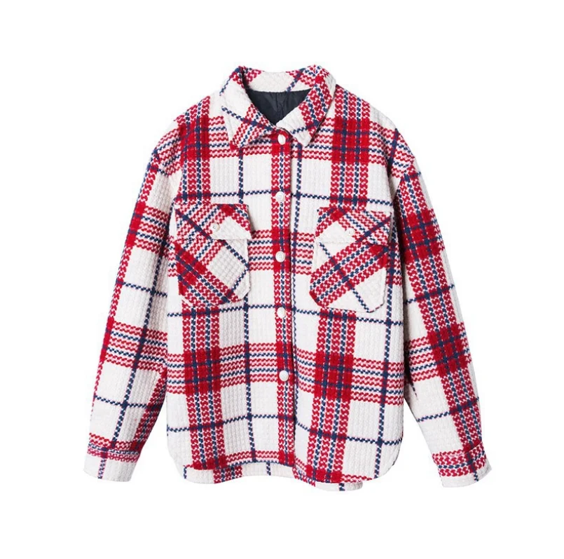 

Women's plus cotton red plaid woolen coat 2020 autumn and winter casual female short section color plaid coat top package mail