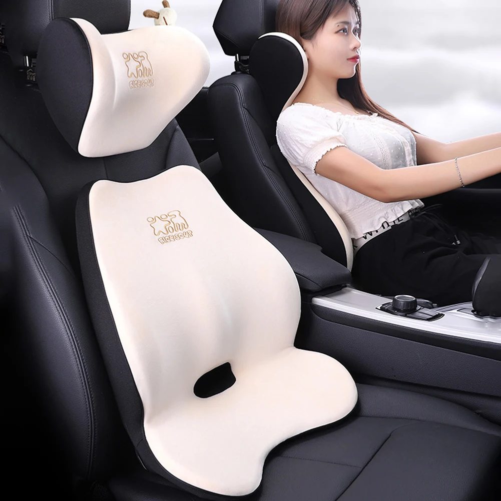 

Car Headrest Car Neck Pillow Soft Lumbar Pillow For Car And Office Car Seat Heightening Pad Lumbar Care 3D Flannel Memory Cotton