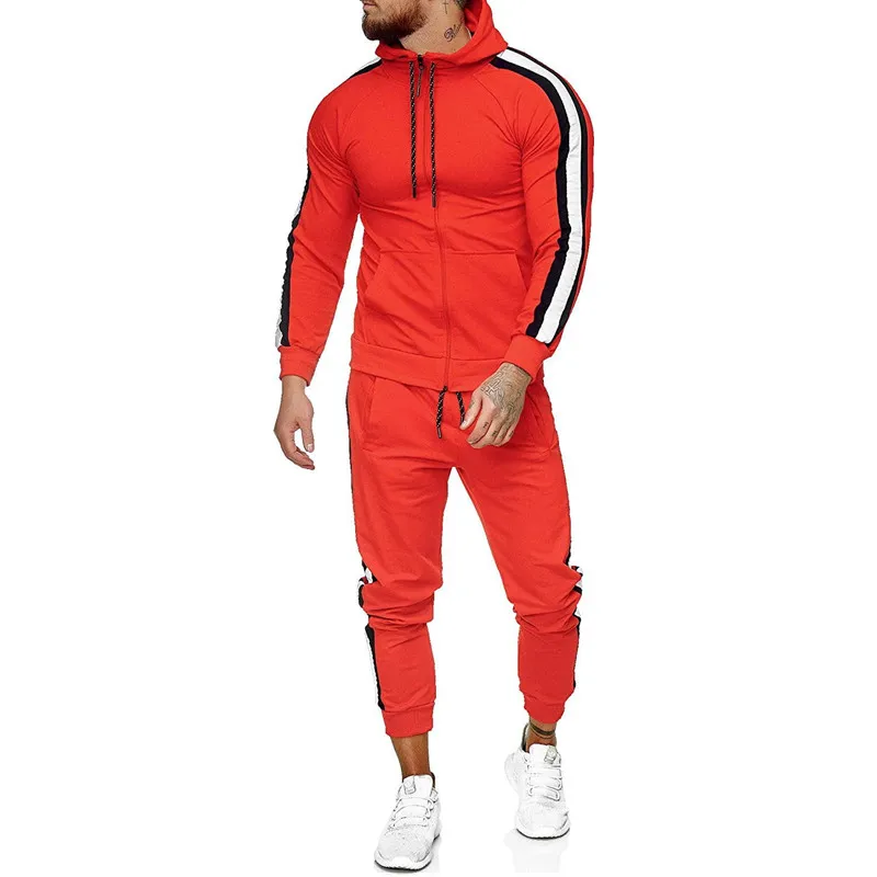 

2020 Men's Outdoor Casual Sports Fitness Jogging Two-piece Sets Euramerican Style Matching Color Fashion Men's Clothing