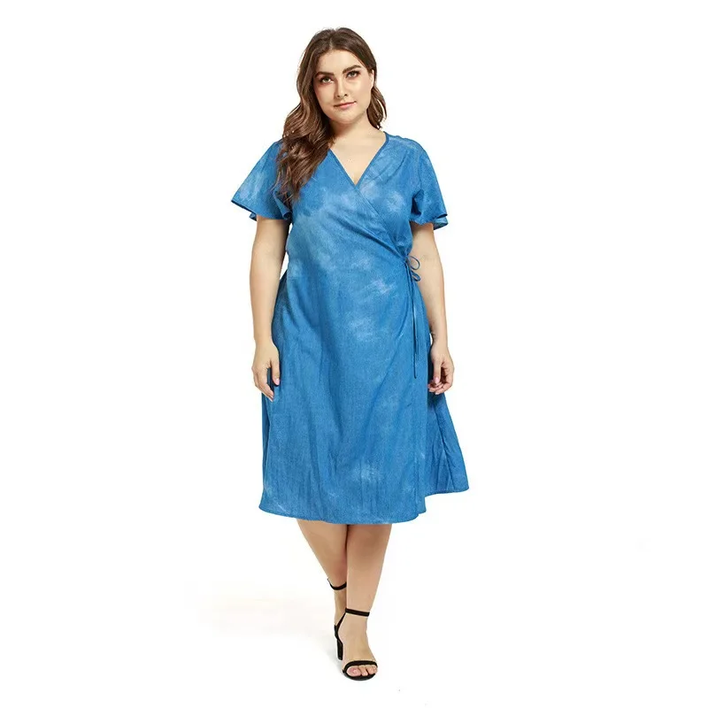 

2021 Summer New Style Women's Dress Large Size Waist Can Be Tied with Denim Tie-dye Casual Fashion Ladies Beach Skirt WE67