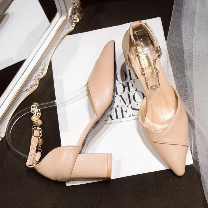 

spring 2021 fashion party sexy female nightclub party high heels pointed toe toe metal decorative ankle buckle High heels