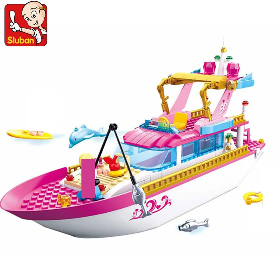 

212Pcs Pink Dream Holiday Yacht Building Blocks Sets Sightseeing Boat Model Assembly Kit Friends Educational Toys For Girls