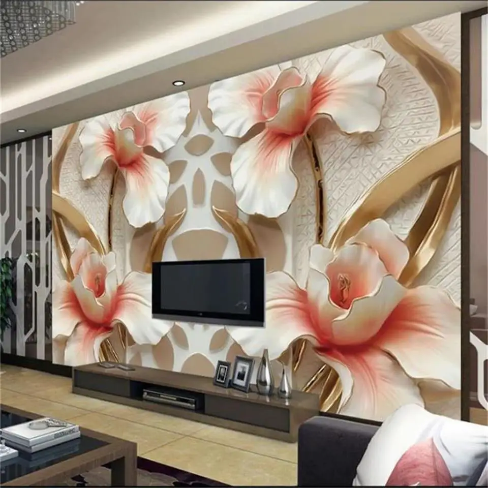 

Пользовательские 3D фото обои роспись комната диван ТВ фон роспись гостиная кровать комната классический цветок Лилия рельеф 3d картина обои