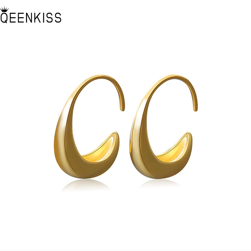 

QEENKISS EG6127 Fine Jewelry Wholesale Fashion Woman Girl Birthday Wedding Gift Simplicity 18KT Gold White Gold Hoop Earrings