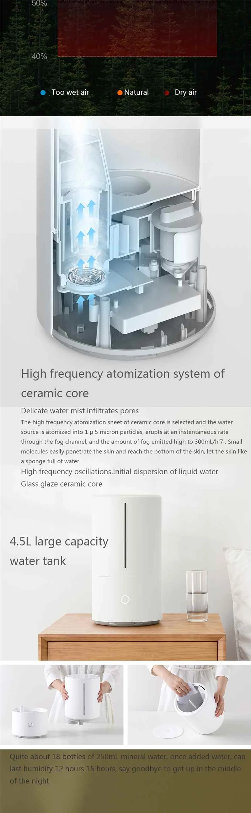 YOUPIN mi jia 4.5L умный очиститель воздуха приложение Голосовое управление UV-C стерилизации mi st распылитель воды термостатический Hu mi difier