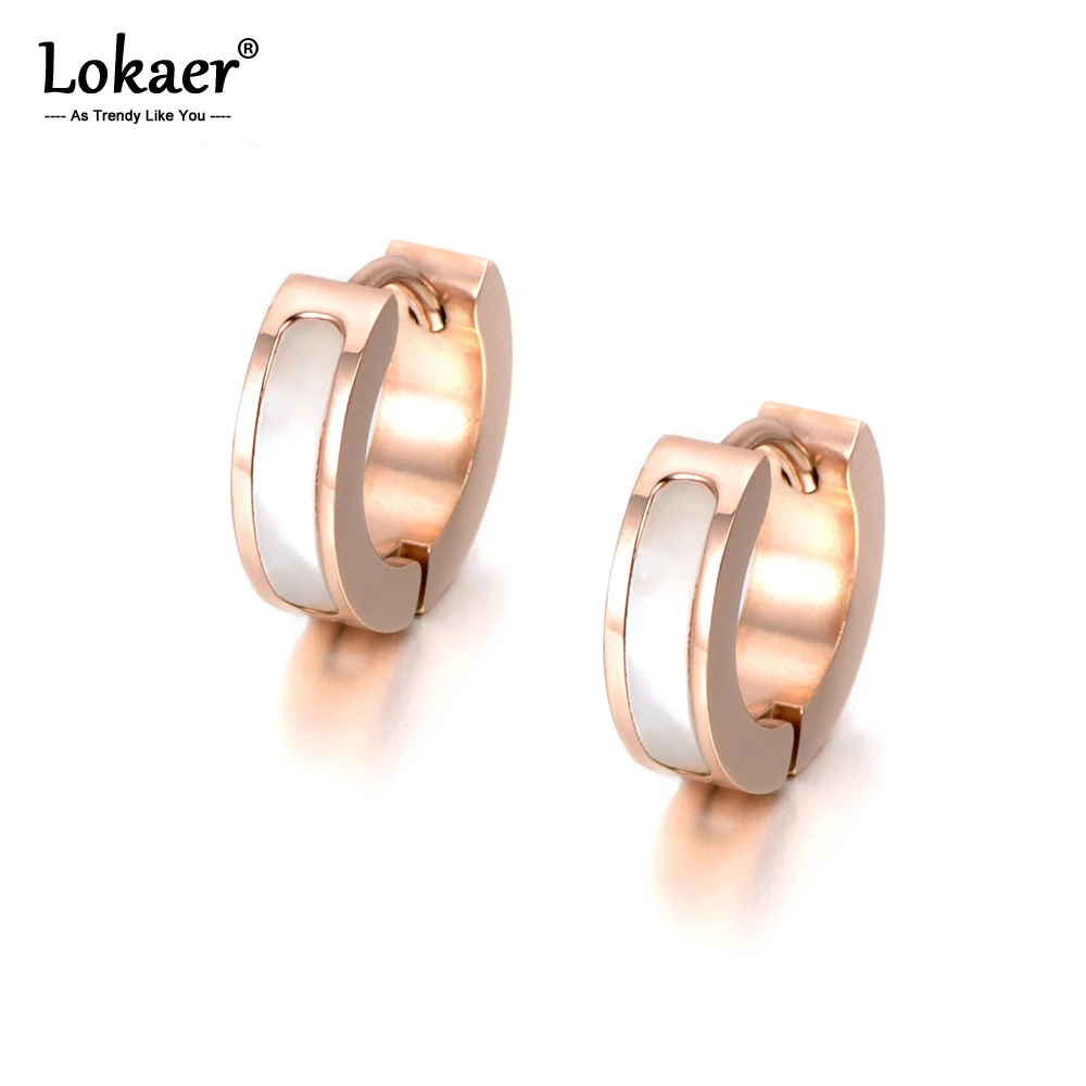 Lokaer 316L нержавеющая сталь черные акриловые и белые Ракушки Серьги розовое золото