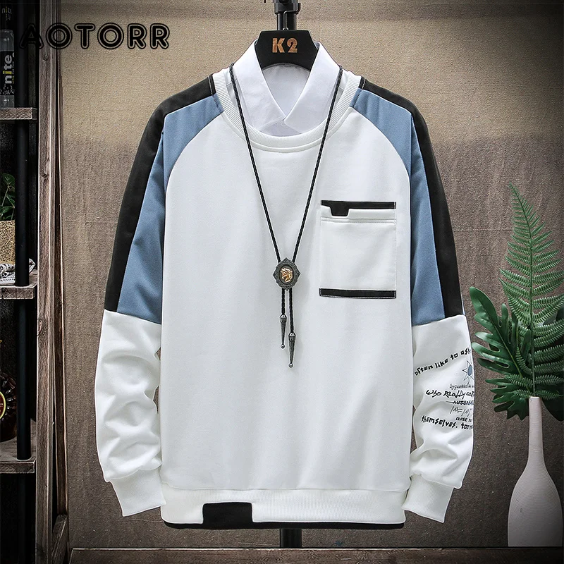 

Men's Autumn Hoodies Sweatshirts Fashion Street Trendy Men Sweatshirt Tops Casual Round Collar Spring High Quality Mens Clothing