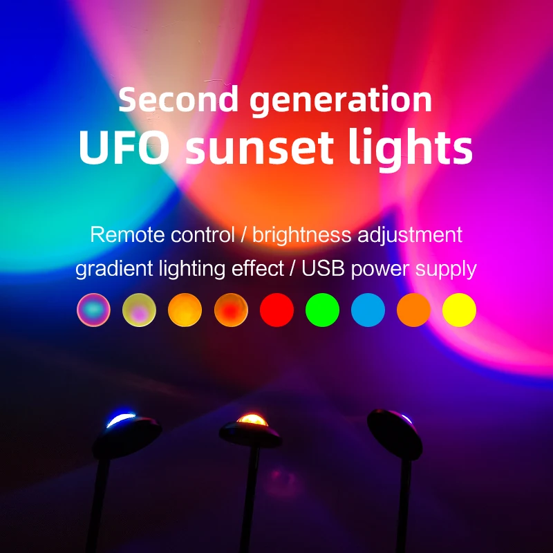 

USB Rainbow Sunset Projector RGB LED Night Light 360Rotating Sun Projection Desk Lamp Bedroom Bar Coffee Store Romantic Tools