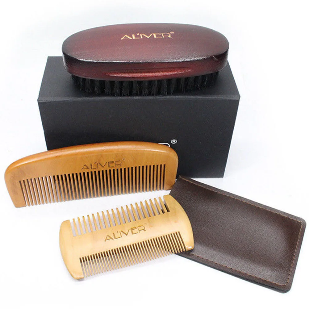 3PCS/Set Mustache Shaping Massage Hair Comb Natural Durable Artificial Bristle Universal Grooming Men Home Beard Brush Portable | Красота и