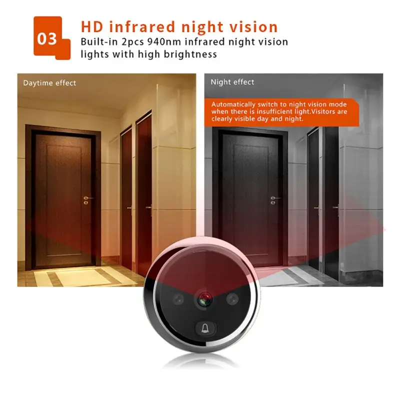 Цифровой дверной глазок звонок ИК ночного видения камера безопасности домашний