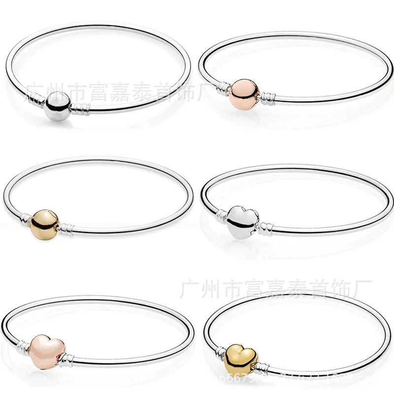 

Authentic 925 Sterling Silver Round Button Bracelet Heart-shaped Bracelet Bracelet DIY Accessories Base Chain Bracelet Bracelet
