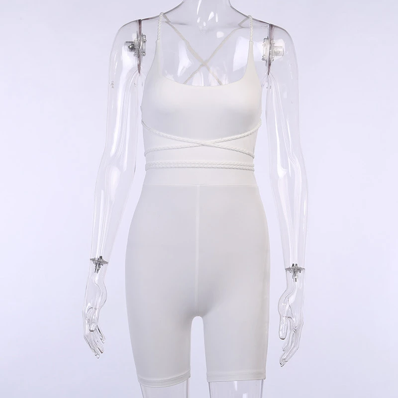 

Cross Bandage Sexy Short Rompers Jumpsuit Summer Spaghetti Strap Bodycon Playsuit 2020 Female Black Sporty Overalls