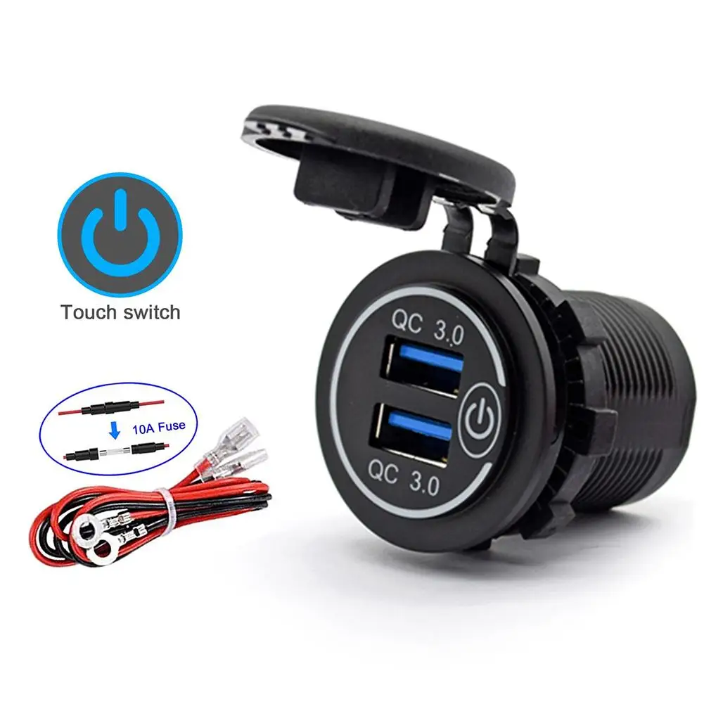 

Quick Charge QC3.0 Dual USB Charger Socket Waterproof Power Outlet With Touch Switch For Auto Car Boat Motorcycle