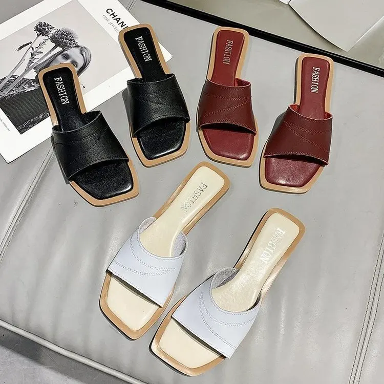 

Square Head Flip Flops Crystal Transparent Low Heel Clear Women Slippers Slides Fashion Design Size 35-41 Zapatillas Casa Mujer